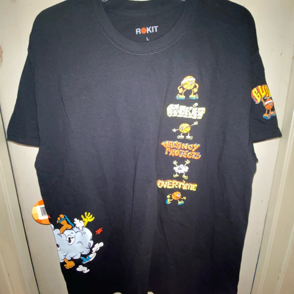 NWT Mens Tee Shirt Sz Large Black Rokit x Vacancy Projects x Overtime